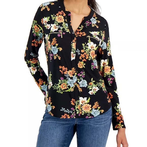 INC International Concepts Tops - INC International Concepts Black Floral Blouse